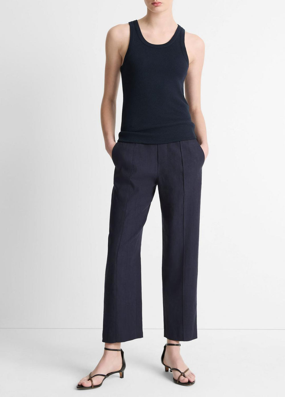 VINCE | Grace Mid-Rise Linen-Blend Pull-On Pant in Trousers - COASTAL BLUE