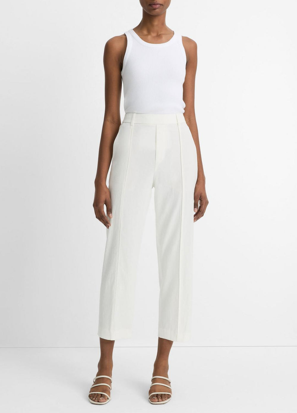 VINCE | Grace Mid-Rise Linen-Blend Pull-On Pant in Trousers - OFF WHITE