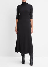 VINCE | Elbow-Sleeve Turtleneck Dress in Dresses - BLACK