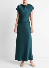 VINCE | Draped Satin Cowl-Neck Dress in Dresses - JUNIPER