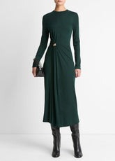 VINCE | Cinched-Waist Wool-Blend Long-Sleeve Dress in Dresses - JUNIPER