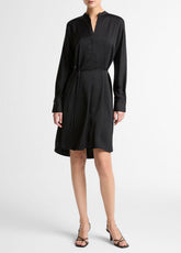 VINCE | Matte Satin Band-Collar Dress in Dresses - BLACK