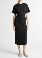 VINCE | Ruched-Side Matte Jersey Short-Sleeve Dress in Dresses - BLACK