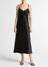 VINCE | Satin V-Neck Slip Dress in Dresses - BLACK