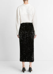VINCE | Sequined Velvet Column Skirt in Skirts - BLACK