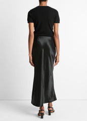 VINCE | Satin Side-Slit Slip Skirt in Skirts - BLACK