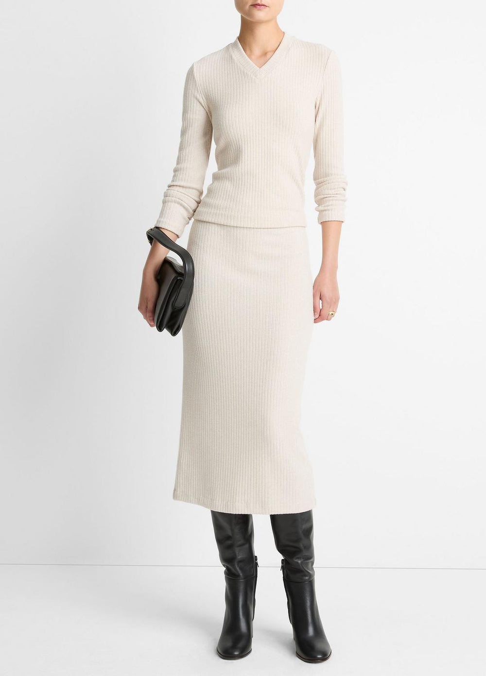 VINCE | Cozy Rib Midi Skirt in Skirts - HEATHER CREAM OAT