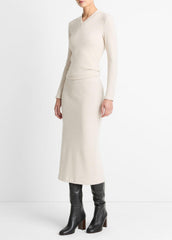 VINCE | Cozy Rib Midi Skirt in Skirts - HEATHER CREAM OAT