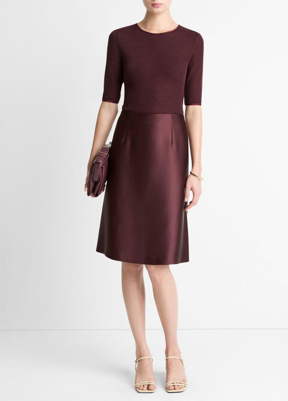 VINCE | Satin A-Line Knee Skirt in Skirts - OXBLOOD