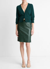 VINCE | Leather Flared Knee Skirt in Skirts - JUNIPER