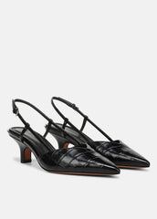 VINCE | Levvy Croc-Embossed Leather Slingback Heel in Heels - BLACK