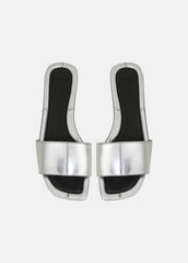 VINCE | Valeria Metallic Leather Slide Sandal in Sandals - SILVER