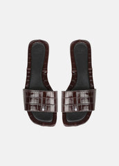 VINCE | Valeria Croc-Embossed Leather Slide Sandal in Sandals - CACAO BROWN