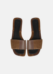 VINCE | Valeria Leather & Suede Slide Sandal in Sandals - CEDAR BROWN/ELMWOOD