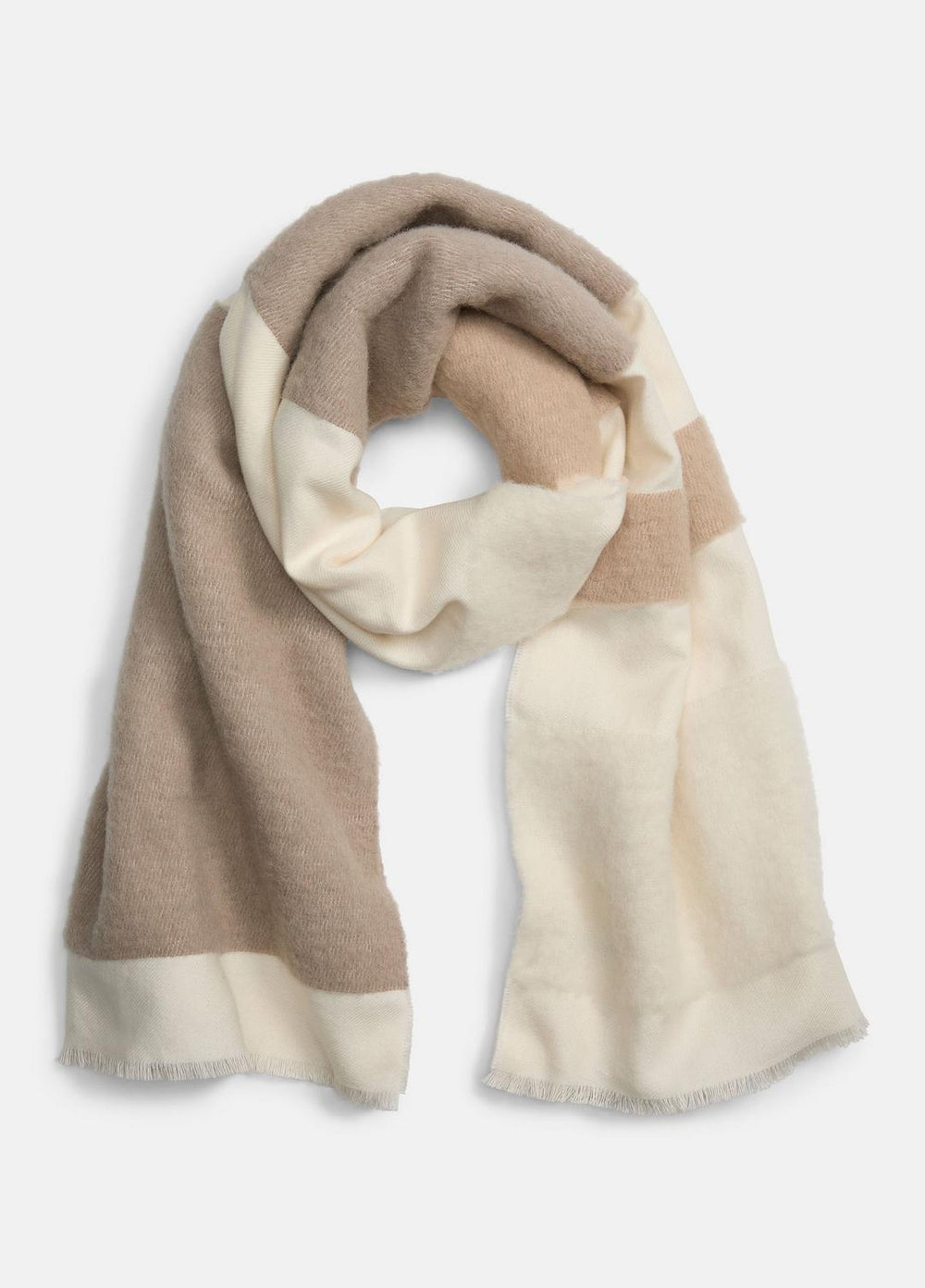 VINCE | Brushed Alpaca-Blend Colorblock Scarf in Scarves & Hats - TAUPE