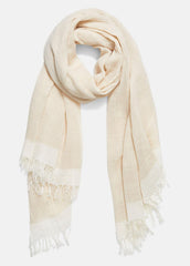 VINCE | Border-Stripe Cotton Scarf in Scarves & Hats - OPTIC WHITE/WHITE OAK