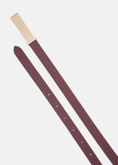 VINCE | Women's 15mm Elongated Plaque Leather Belt in Belts - BORDEAUX
