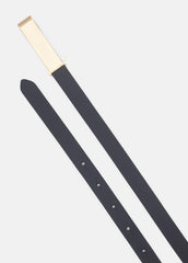 VINCE | Women's 15mm Elongated Plaque Leather Belt in Belts - BLACK/POLISHED GOLD