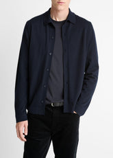 VINCE | Featherweight Merino Wool-Cashmere Sweater Shirt in Long Sleeve - COASTAL BLUE