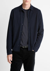 VINCE | Featherweight Merino Wool-Cashmere Sweater Shirt in Long Sleeve - COASTAL BLUE