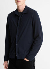VINCE | Featherweight Merino Wool-Cashmere Sweater Shirt in Long Sleeve - COASTAL BLUE