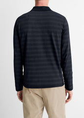 VINCE | Jacquard-Stripe Cotton Long-Sleeve Polo Shirt in Long Sleeve - COASTAL BLUE