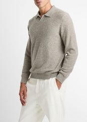 VINCE | Plush Cashmere Johnny-Collar Polo in Cashmere - HEATHER MOUSE