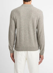 VINCE | Plush Cashmere Johnny-Collar Polo in Cashmere - HEATHER MOUSE