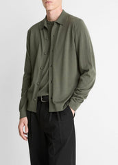 VINCE | Featherweight Merino Wool-Cashmere Sweater Shirt in Long Sleeve - SYCAMORE