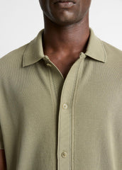 VINCE | Jacquard-Knit Cotton Short-Sleeve Button-Front Shirt in Short Sleeve - SAGE/SYCAMORE
