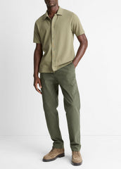 VINCE | Jacquard-Knit Cotton Short-Sleeve Button-Front Shirt in Short Sleeve - SAGE/SYCAMORE