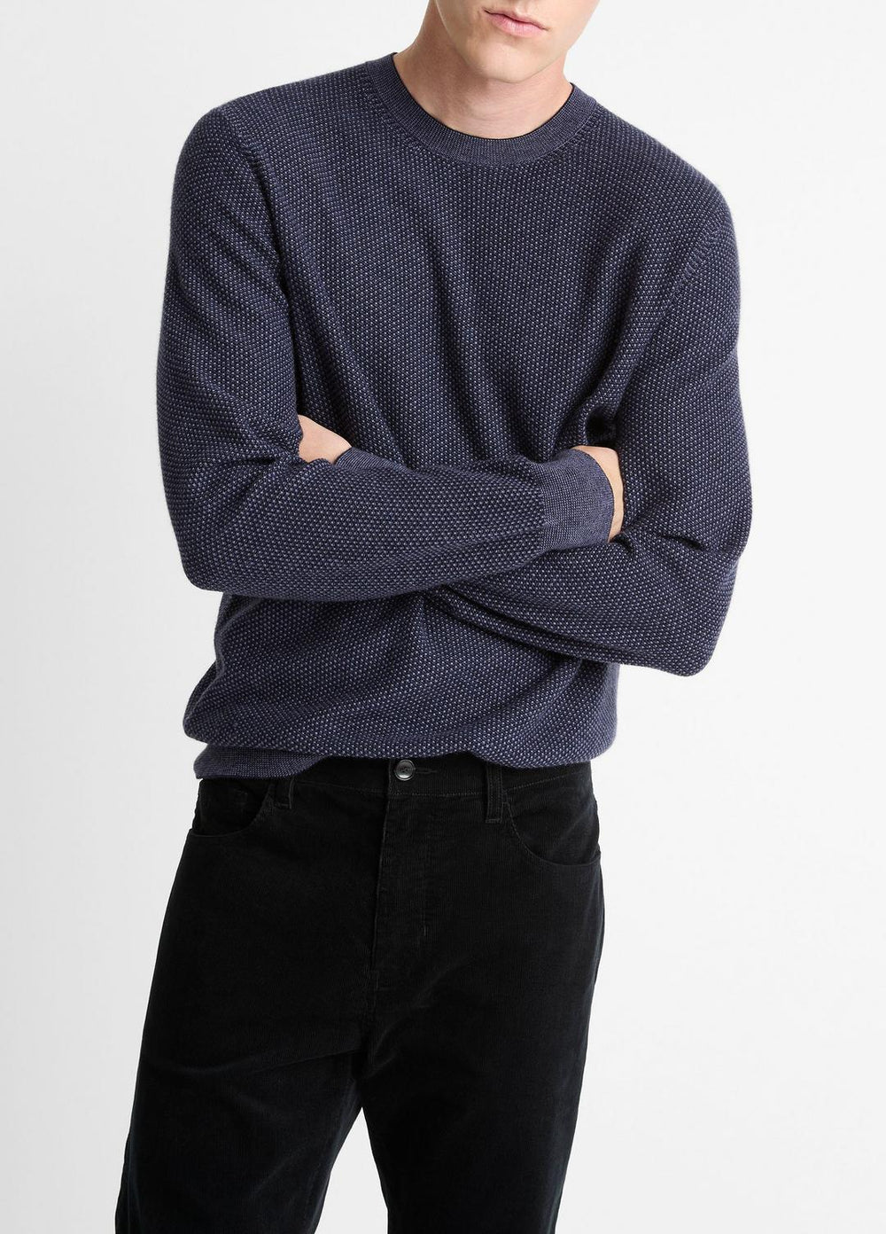 VINCE | Geo-Jacquard Wool-Blend Crew Neck Sweater in Crew Neck - HYACINTH/COASTAL BLUE