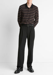 VINCE | Striped Cotton-Blend Long-Sleeve Polo Shirt in Henleys & Polos - BLACK COMBO
