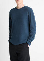 VINCE | Striped Double-Knit Pima Cotton Long-Sleeve T-Shirt in Long Sleeve - CLEAR LAKE/RAPIDS
