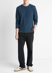 VINCE | Striped Double-Knit Pima Cotton Long-Sleeve T-Shirt in Long Sleeve - CLEAR LAKE/RAPIDS