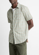 VINCE | Polson Plaid Cotton Short-Sleeve Button-Front Shirt in Short Sleeve - SEAFOAM COMBO