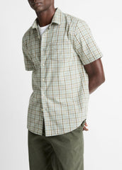 VINCE | Polson Plaid Cotton Short-Sleeve Button-Front Shirt in Short Sleeve - SEAFOAM COMBO