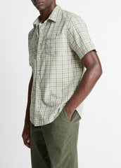 VINCE | Polson Plaid Cotton Short-Sleeve Button-Front Shirt in Short Sleeve - SEAFOAM COMBO