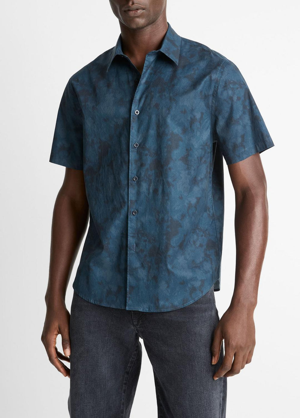VINCE | Dyed Camouflage Cotton Short-Sleeve Button-Front Shirt in Short Sleeve - RAPIDS COMBO