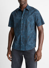 VINCE | Dyed Camouflage Cotton Short-Sleeve Button-Front Shirt in Short Sleeve - RAPIDS COMBO