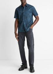 VINCE | Dyed Camouflage Cotton Short-Sleeve Button-Front Shirt in Short Sleeve - RAPIDS COMBO