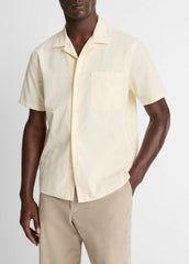 VINCE | Union Stripe Cotton Short-Sleeve Loop-Collar Shirt in Short Sleeve - MEADOWLARK