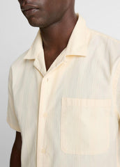 VINCE | Union Stripe Cotton Short-Sleeve Loop-Collar Shirt in Short Sleeve - MEADOWLARK