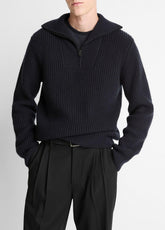 VINCE | Heirloom Shaker Wool-Cashmere Quarter-Zip Sweater in Quarter Zip - COASTAL BLUE