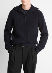 VINCE | Heirloom Shaker Wool-Cashmere Quarter-Zip Sweater in Quarter Zip - COASTAL BLUE