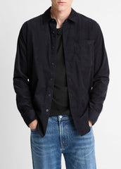 VINCE | Italian Cotton Corduroy Button-Front Shirt in Long Sleeve - COASTAL BLUE