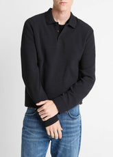 VINCE | Basket-Weave Cotton Long-Sleeve Polo Shirt in Henleys & Polos - COASTAL BLUE