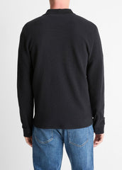 VINCE | Basket-Weave Cotton Long-Sleeve Polo Shirt in Henleys & Polos - COASTAL BLUE