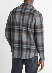 VINCE | Plaid Cotton-Blend Shirt Jacket in Shirt Jackets - MEDIUM HEATHER GREY COMBO