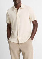 VINCE | Jacquard-Knit Cotton Short-Sleeve Button-Front Shirt in Short Sleeve - BONE/RIVER SAND